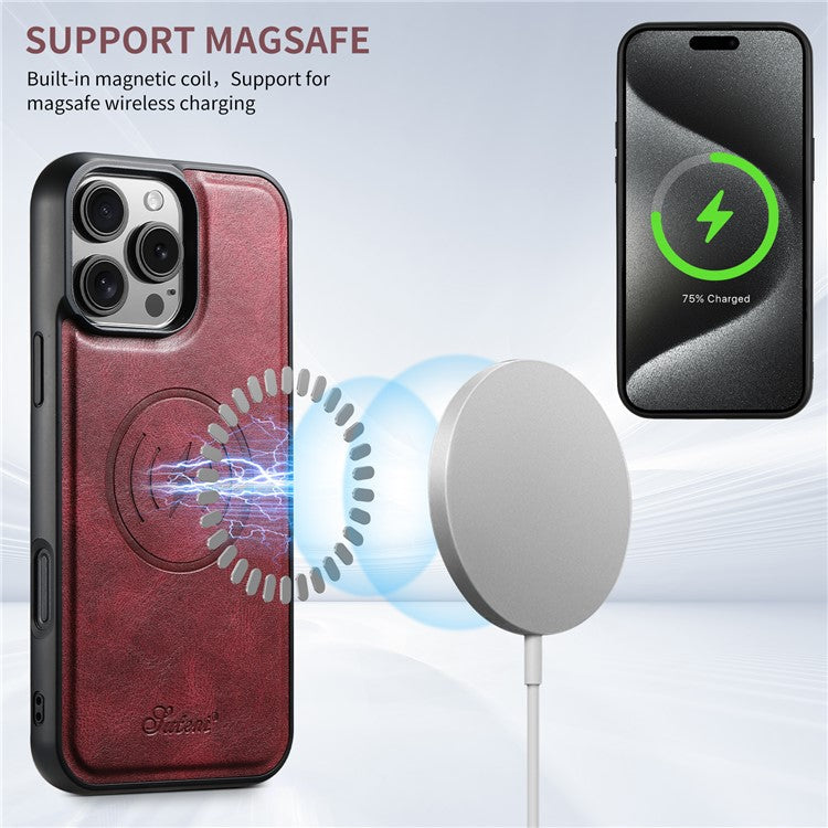 SUTENI H17 For iPhone 16 Pro Case Compatible with MagSafe Card Holder Kickstand Phone Cover - Red