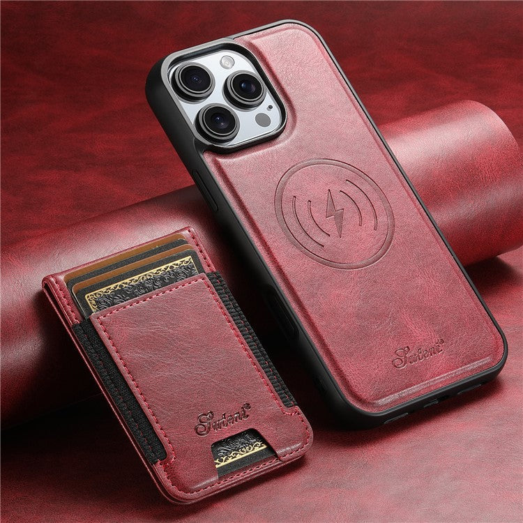 SUTENI H17 For iPhone 16 Pro Case Compatible with MagSafe Card Holder Kickstand Phone Cover - Red