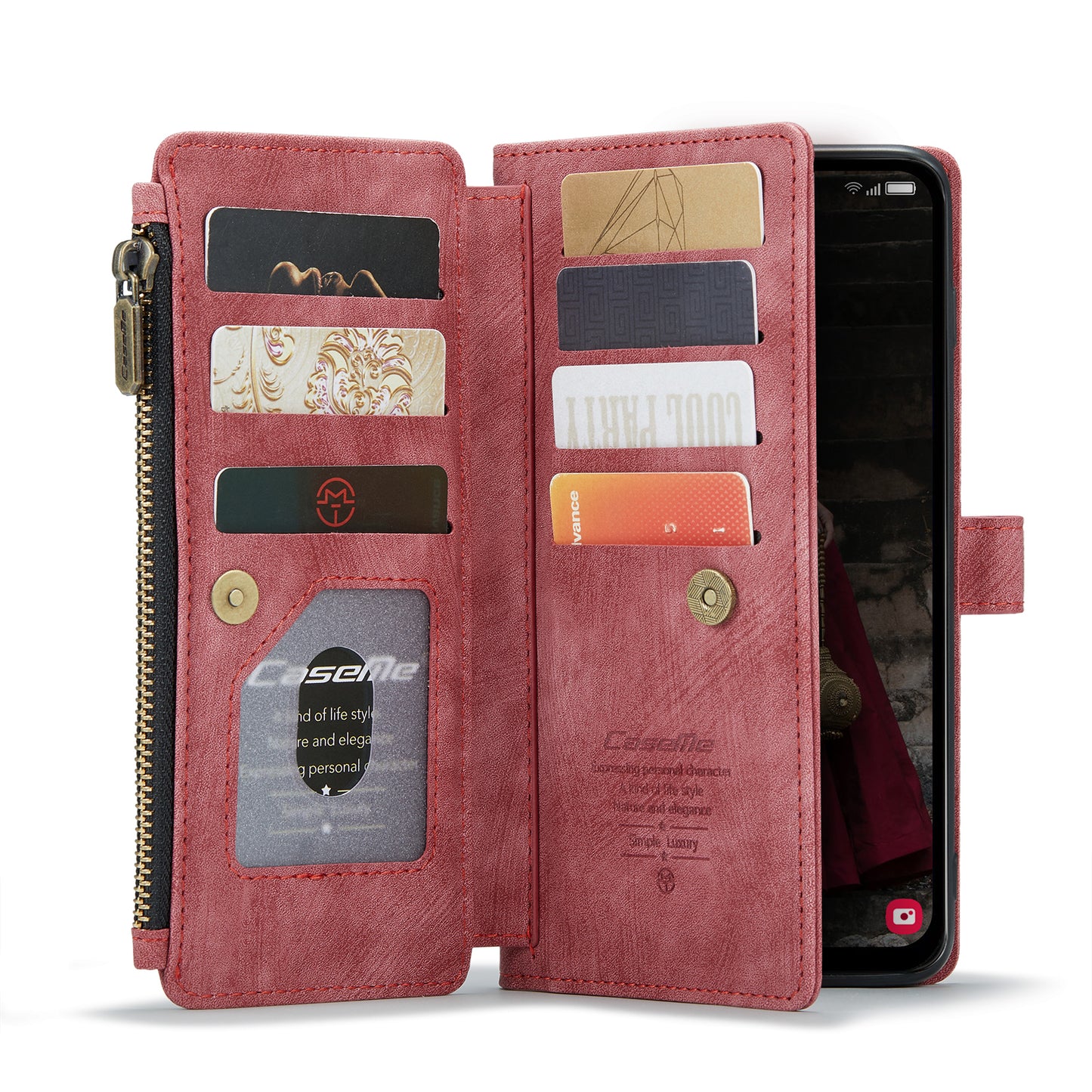 For Samsung Galaxy A16 5G / A16 4G Case CASEME C30 Series PU Leather 10 Card Slots Wallet Phone Cover - Red