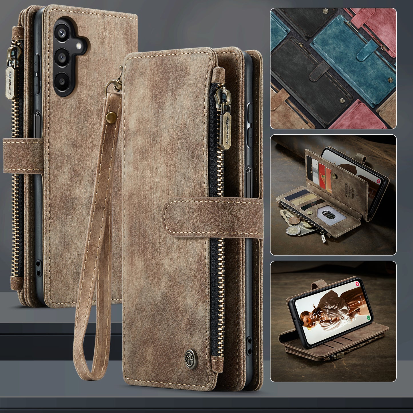 For Samsung Galaxy A16 5G / A16 4G Case CASEME C30 Series PU Leather 10 Card Slots Wallet Phone Cover - Brown