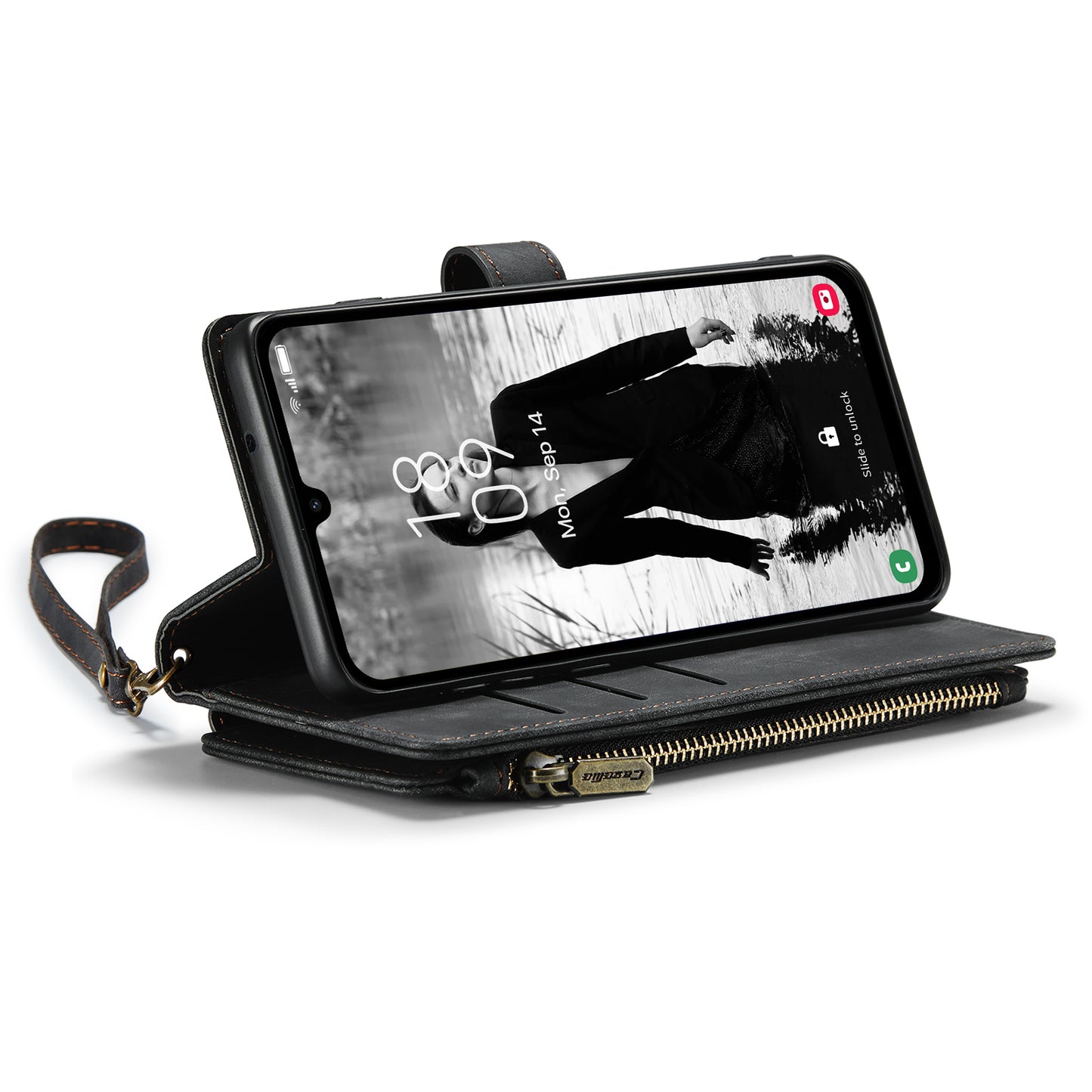 For Samsung Galaxy A16 5G / A16 4G Case CASEME C30 Series PU Leather 10 Card Slots Wallet Phone Cover - Black