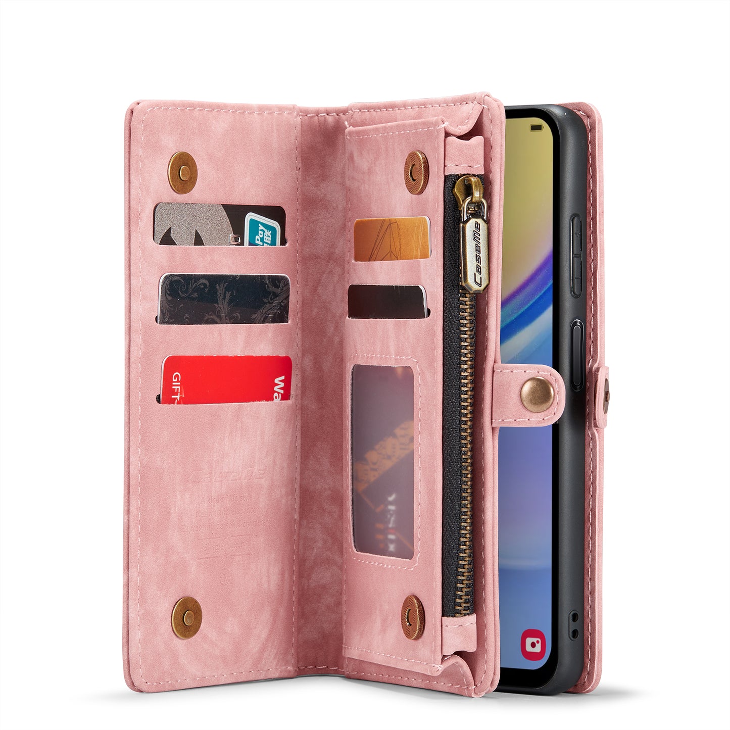 For Samsung Galaxy A16 5G / A16 4G Case CASEME 008 Series Detachable Leather Zipper Wallet Phone Cover - Pink