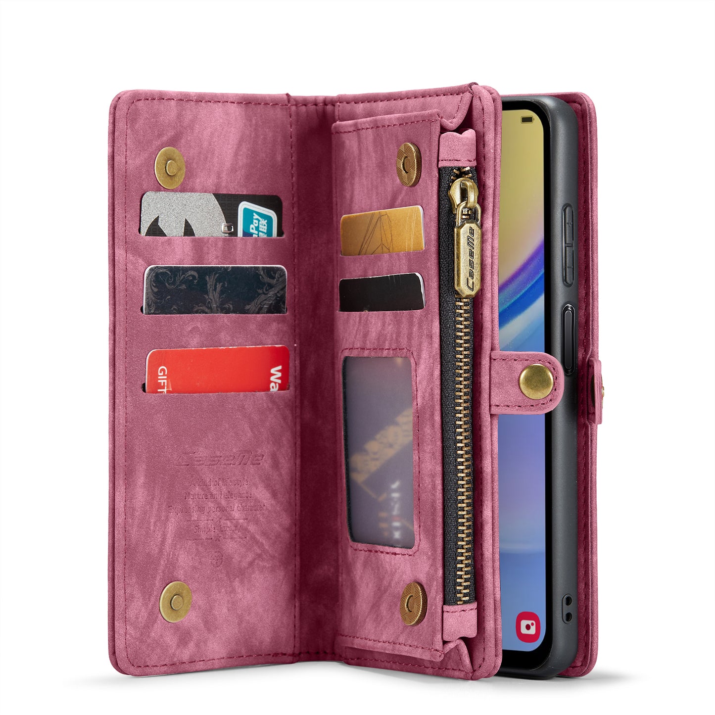 For Samsung Galaxy A16 5G / A16 4G Case CASEME 008 Series Detachable Leather Zipper Wallet Phone Cover - Red