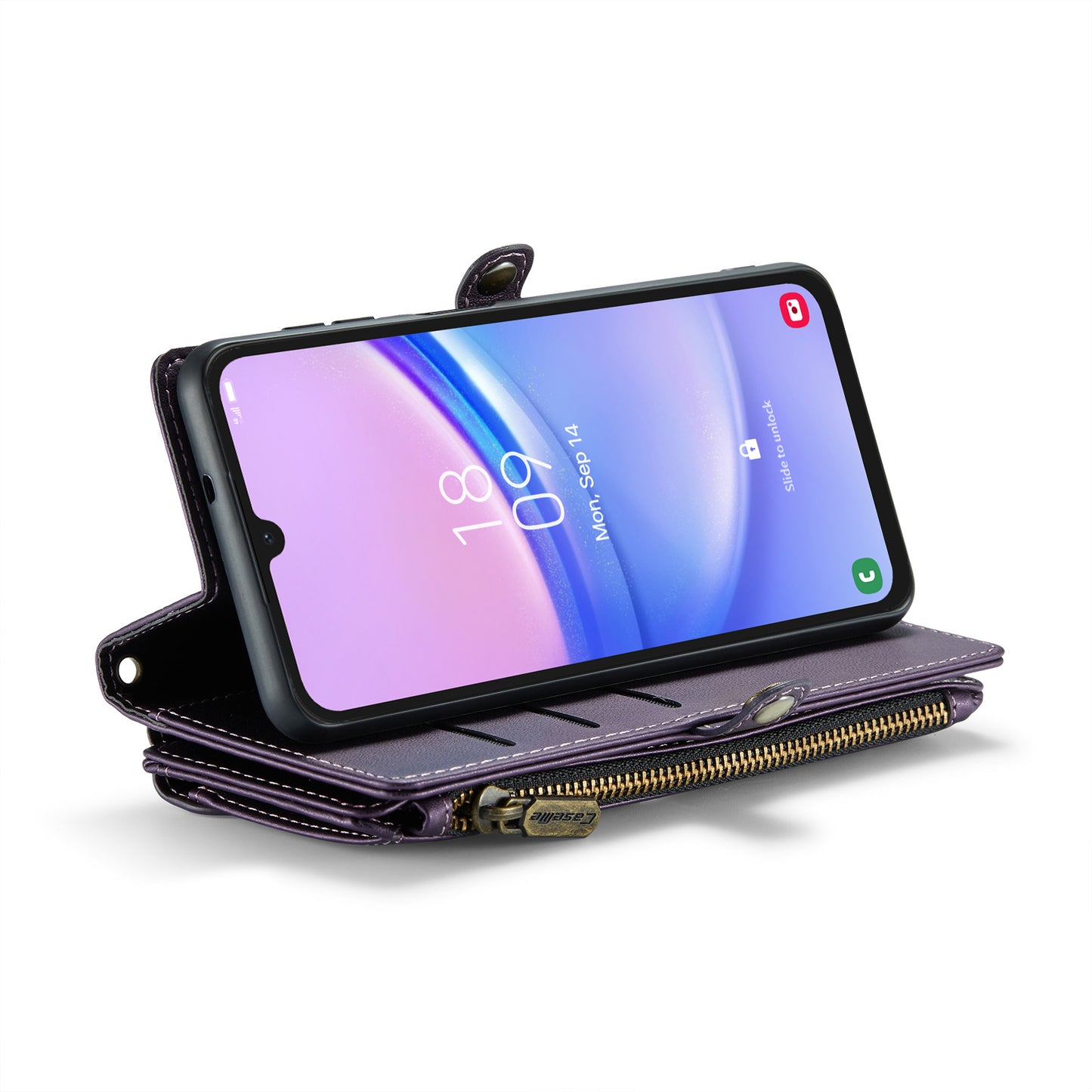 For Samsung Galaxy A16 5G / A16 4G Case CASEME C36 Series Zipper Wallet Leather Phone Cover with Straps - Purple