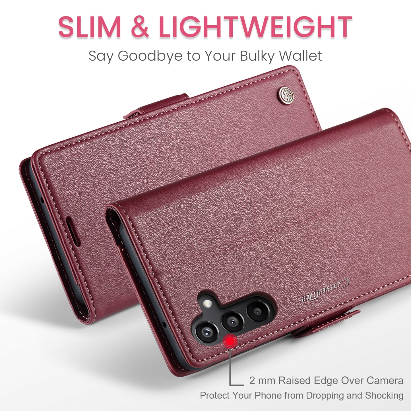 For Samsung Galaxy A16 5G / A16 4G Case CASEME 023 Series RFID Blocking Glossy Stand Phone Cover - Red