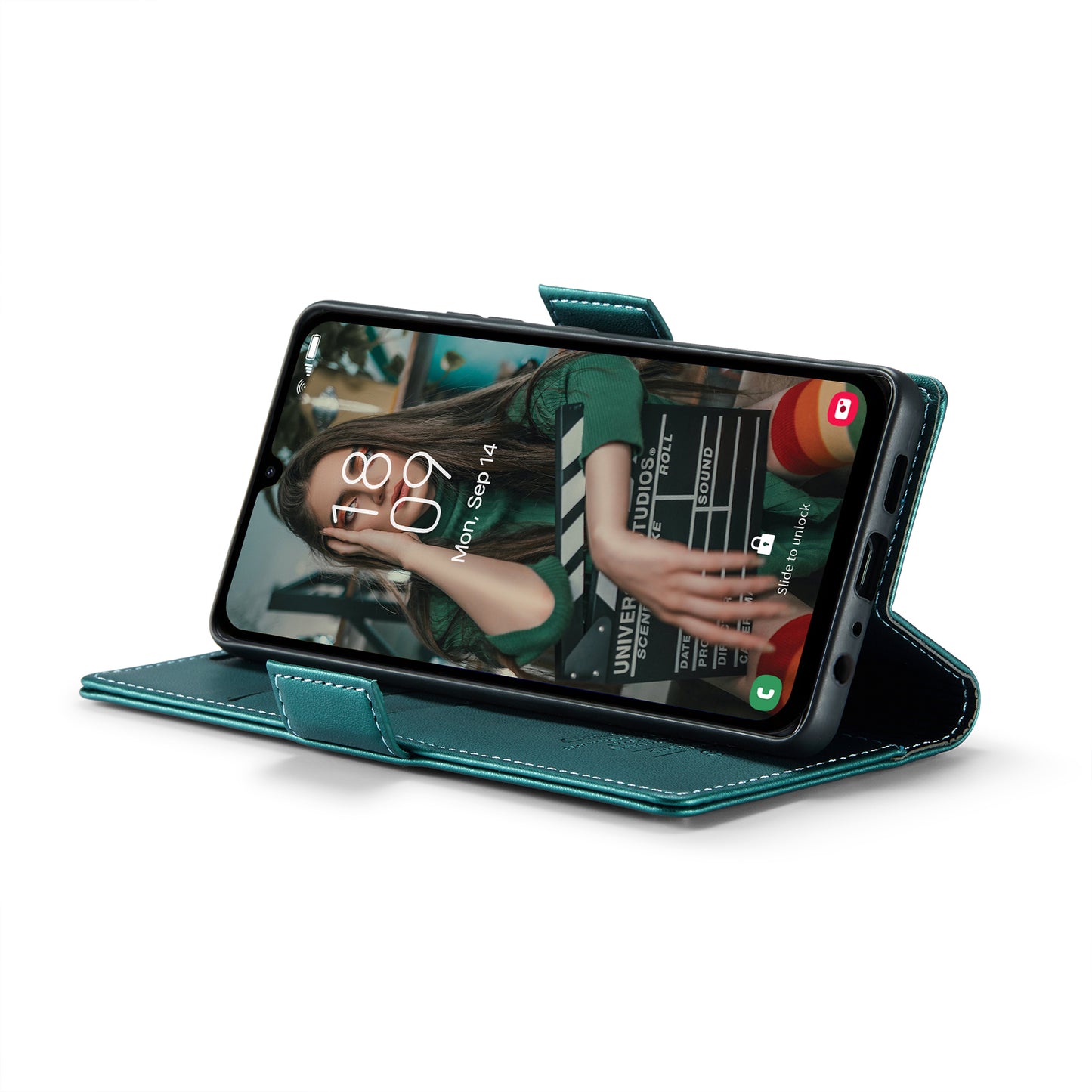 For Samsung Galaxy A16 5G / A16 4G Case CASEME 023 Series RFID Blocking Glossy Stand Phone Cover - Green