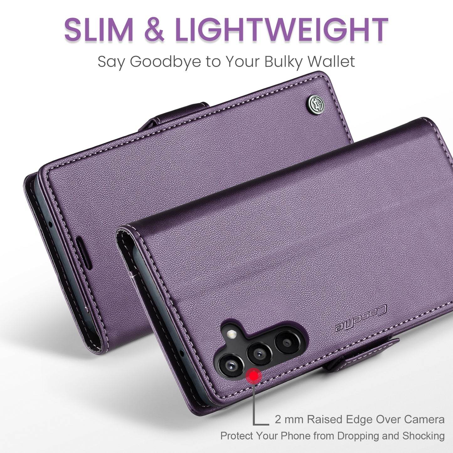 For Samsung Galaxy A16 5G / A16 4G Case CASEME 023 Series RFID Blocking Glossy Stand Phone Cover - Purple
