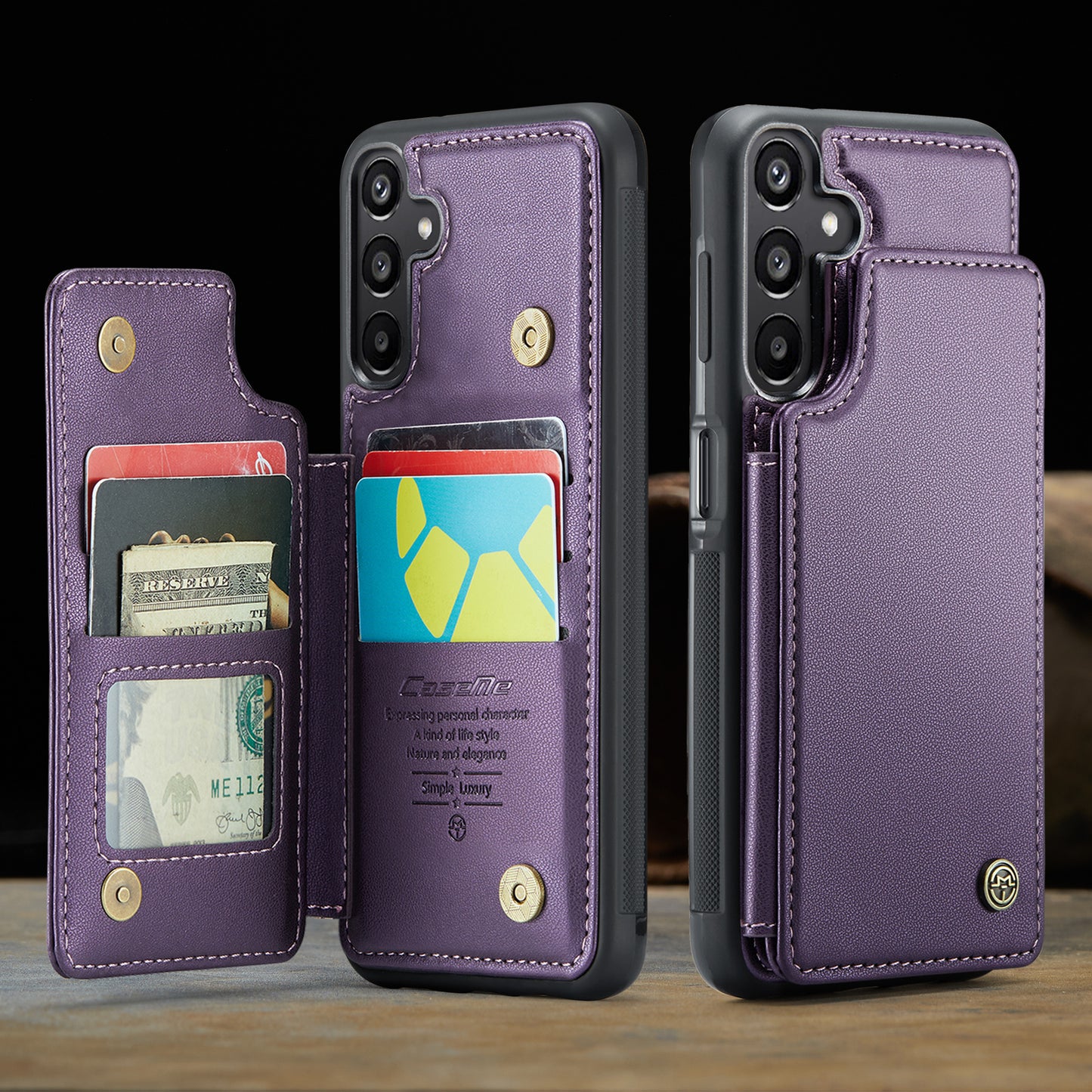 For Samsung Galaxy A16 5G / A16 4G Case CASEME C22 Series Leather+TPU Cover RFID Blocking 5 Card Slots - Purple