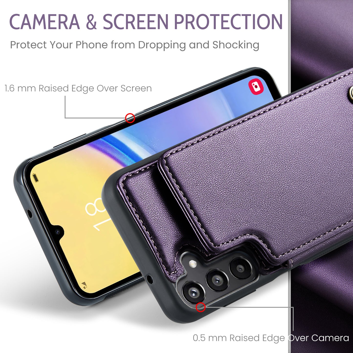 For Samsung Galaxy A16 5G / A16 4G Case CASEME C22 Series Leather+TPU Cover RFID Blocking 5 Card Slots - Purple