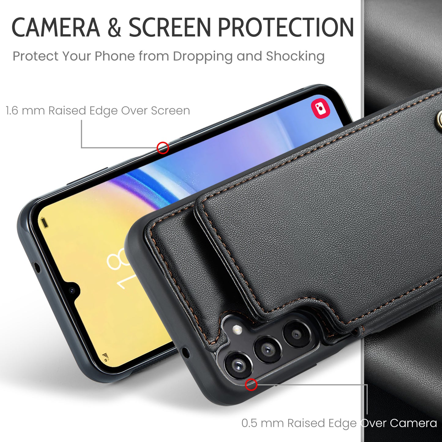For Samsung Galaxy A16 5G / A16 4G Case CASEME C22 Series Leather+TPU Cover RFID Blocking 5 Card Slots - Black