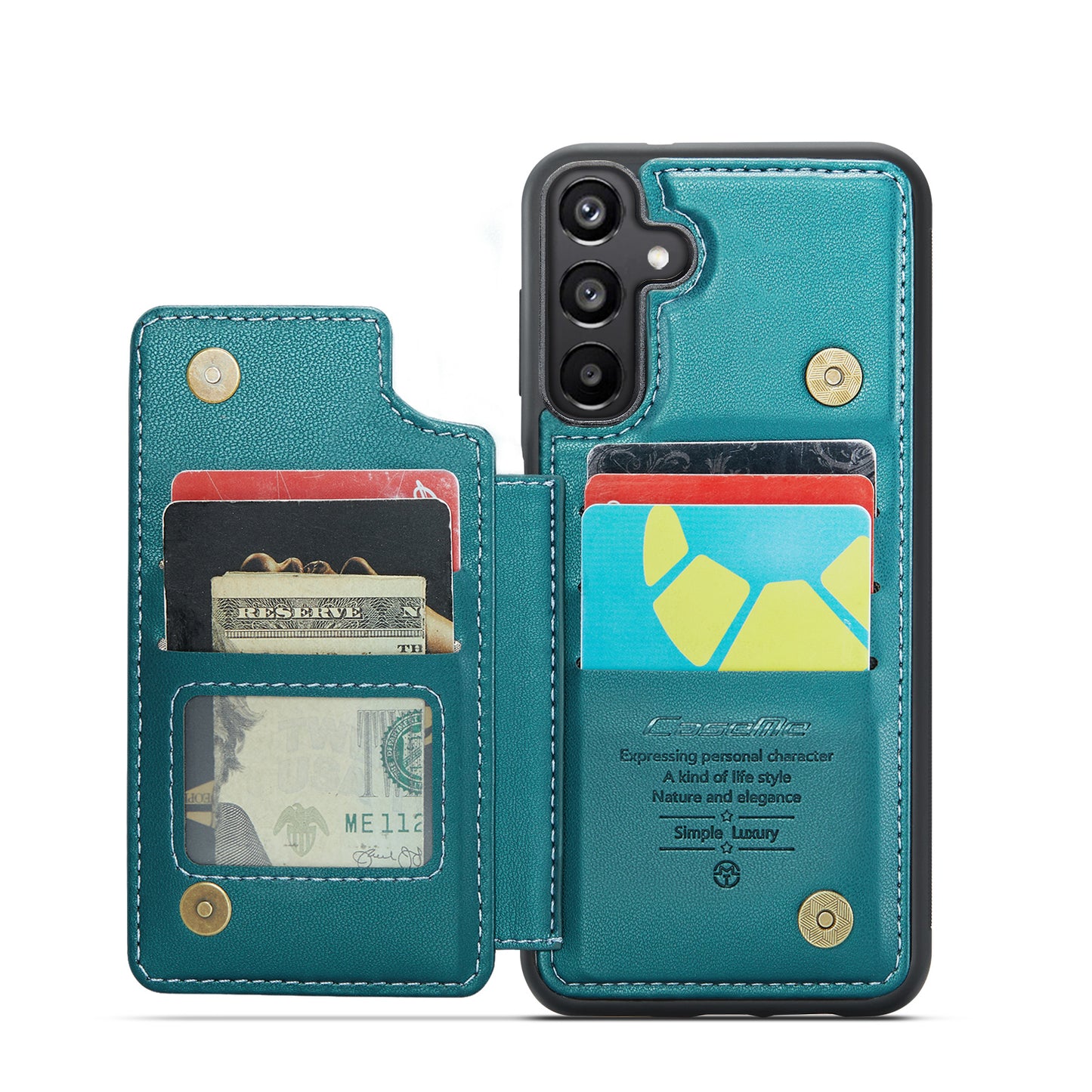 For Samsung Galaxy A16 5G / A16 4G Case CASEME C22 Series Leather+TPU Cover RFID Blocking 5 Card Slots - Green