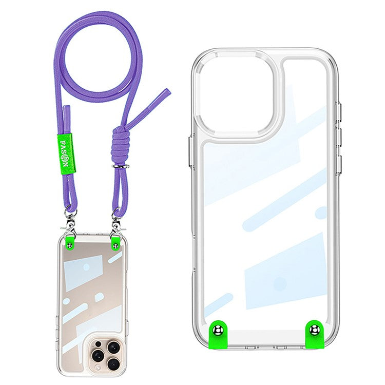 GKK For iPhone 16 Pro Clear Case Anti-Drop PC+TPU Phone Cover with Shoulder Strap - Purple