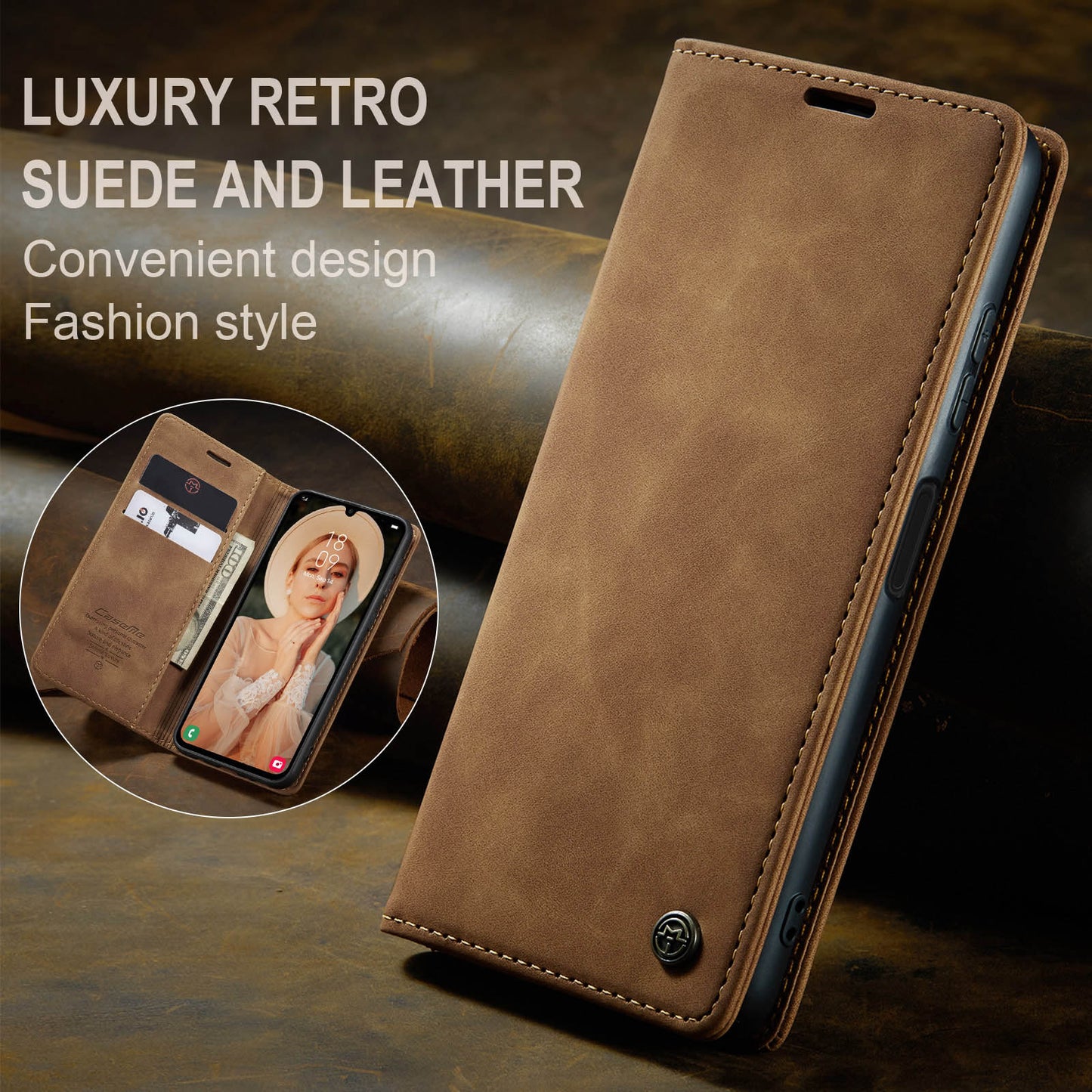 For Samsung Galaxy A16 5G / A16 4G Case CASEME 013 Series Card Holder Stand Leather Phone Cover - Brown