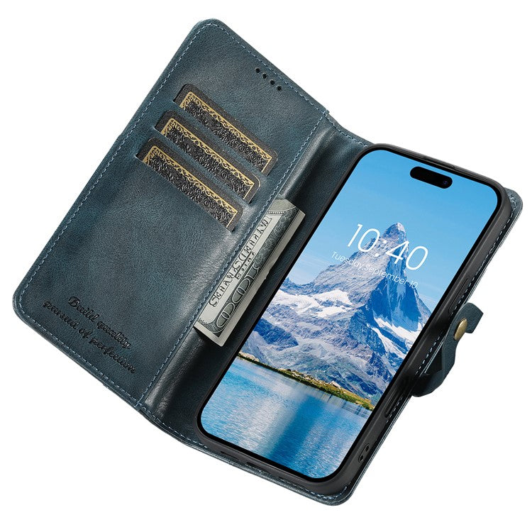 SUTENI Q03 Series for iPhone 16 Case Wavy Texture PU Leather Phone Wallet Cover - Blue