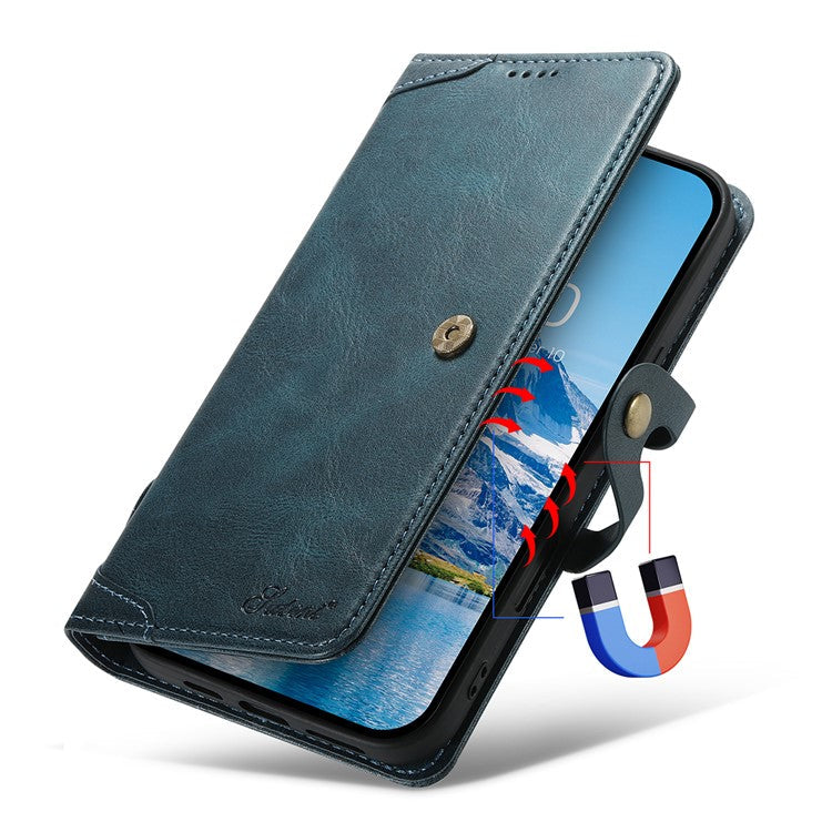 SUTENI Q03 Series for iPhone 16 Case Wavy Texture PU Leather Phone Wallet Cover - Blue