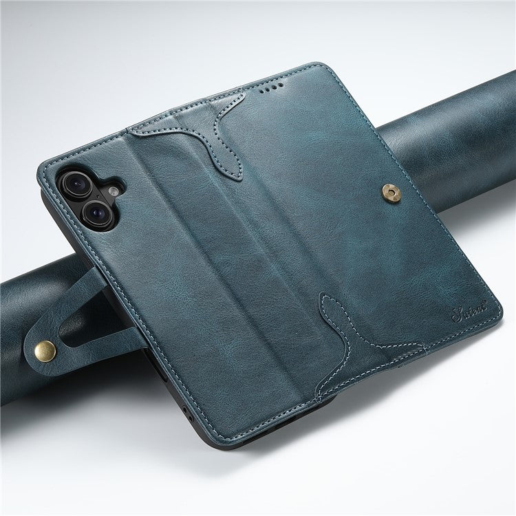 SUTENI Q03 Series for iPhone 16 Case Wavy Texture PU Leather Phone Wallet Cover - Blue