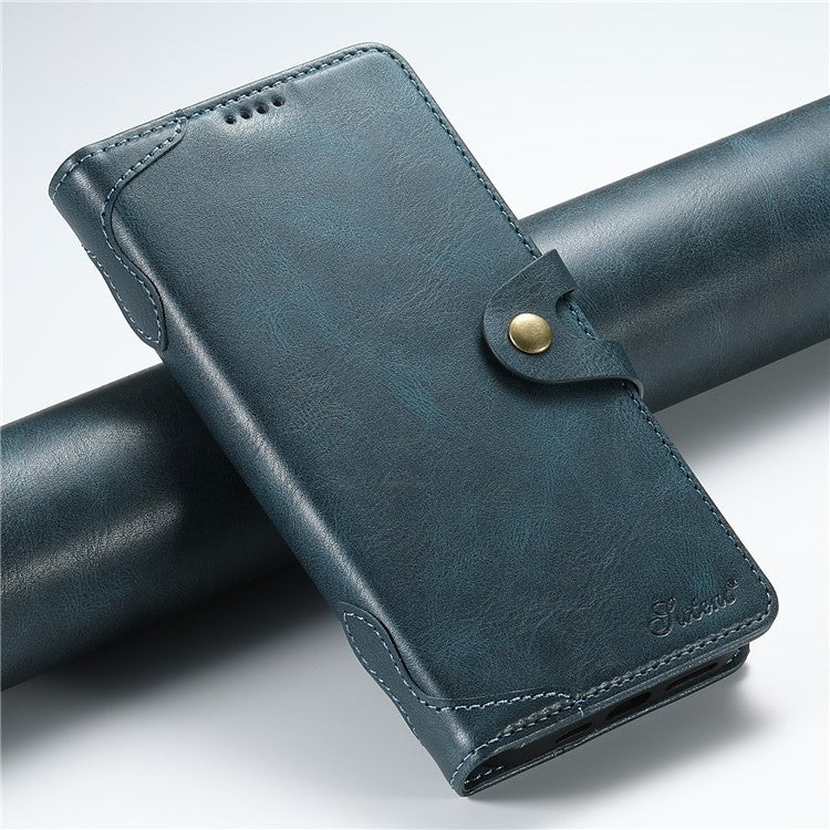 SUTENI Q03 Series for iPhone 16 Case Wavy Texture PU Leather Phone Wallet Cover - Blue