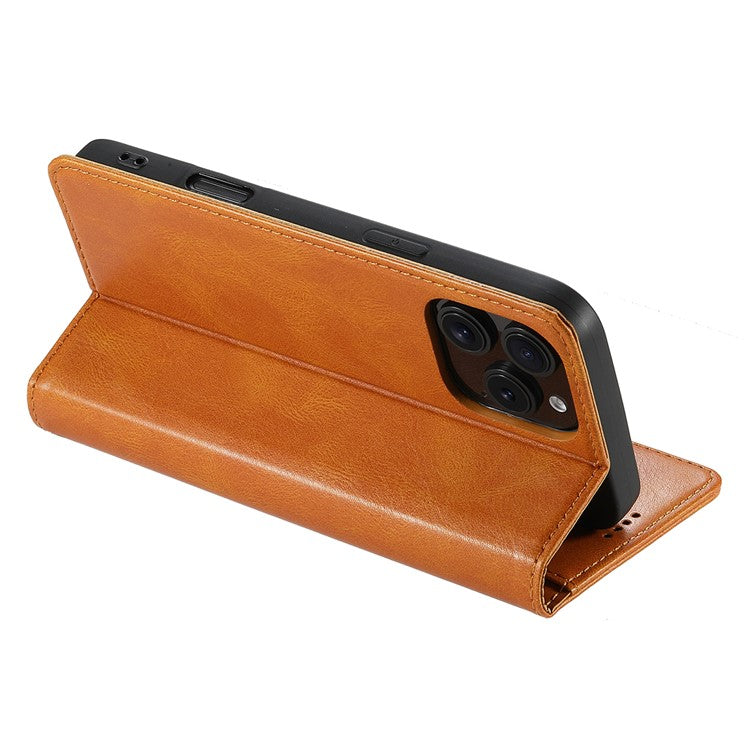 SUTENI J02 Series for iPhone 16 Pro Case Waxy Texture Leather Phone Cover with Magnetic Closure - Khaki