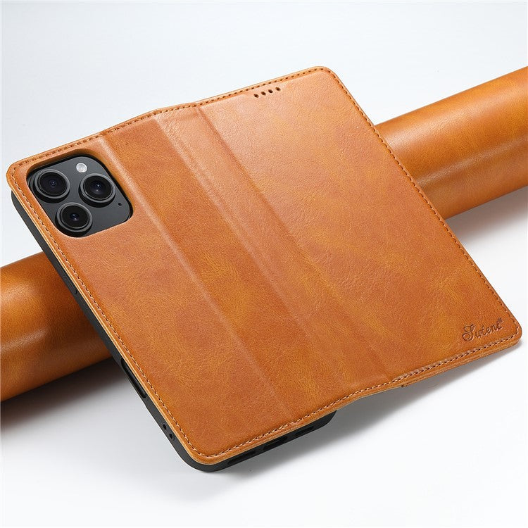SUTENI J02 Series for iPhone 16 Pro Case Waxy Texture Leather Phone Cover with Magnetic Closure - Khaki