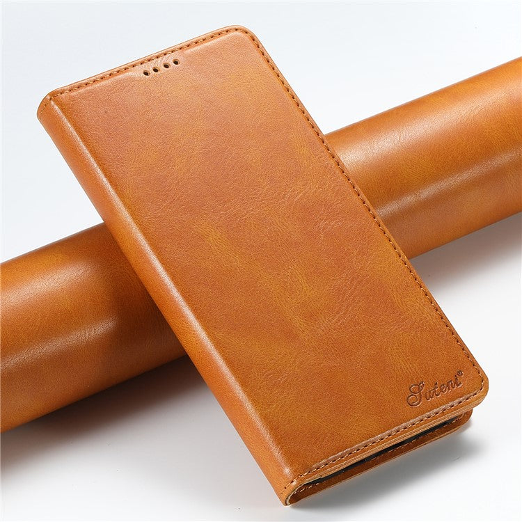 SUTENI J02 Series for iPhone 16 Pro Case Waxy Texture Leather Phone Cover with Magnetic Closure - Khaki