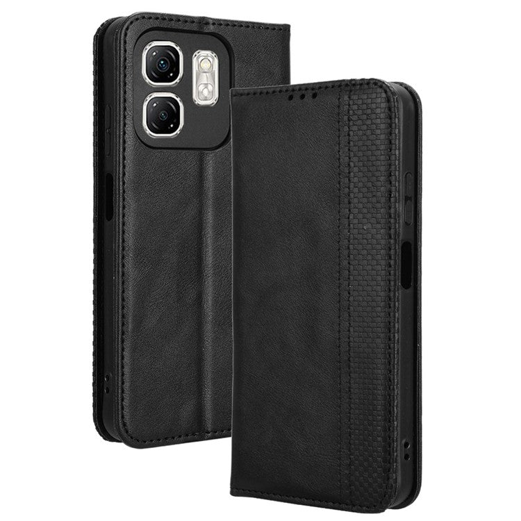 For Infinix Hot 50i 4G X6531 / Smart 9 4G X6532 Leather Case Wallet Stand Retro Texture Phone Cover - Black