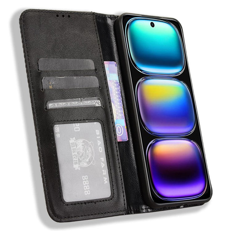 For Infinix Hot 50i 4G X6531 / Smart 9 4G X6532 Leather Case Wallet Stand Retro Texture Phone Cover - Black