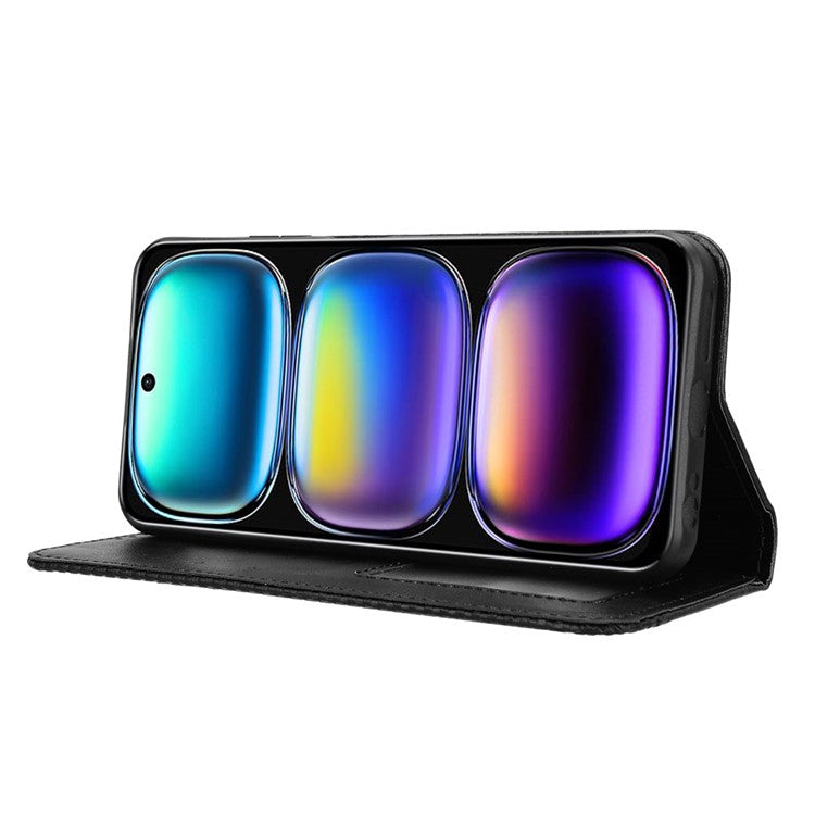 For Infinix Hot 50i 4G X6531 / Smart 9 4G X6532 Leather Case Wallet Stand Retro Texture Phone Cover - Black