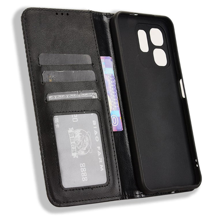 For Infinix Hot 50i 4G X6531 / Smart 9 4G X6532 Leather Case Wallet Stand Retro Texture Phone Cover - Black