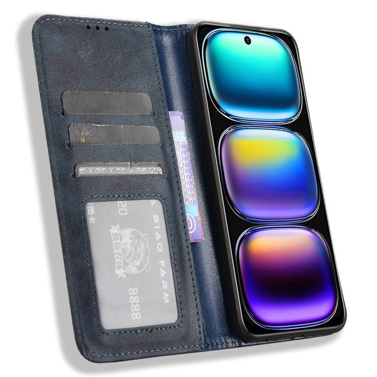 For Infinix Hot 50i 4G X6531 / Smart 9 4G X6532 Leather Case Wallet Stand Retro Texture Phone Cover - Blue