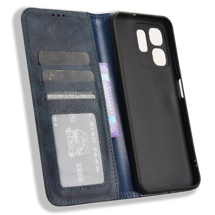 For Infinix Hot 50i 4G X6531 / Smart 9 4G X6532 Leather Case Wallet Stand Retro Texture Phone Cover - Blue