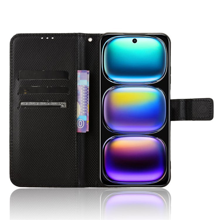 For Infinix Hot 50i 4G X6531 / Smart 9 4G X6532 Case PU Leather Diamond Texture Wallet Phone Cover - Black
