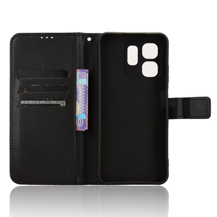 For Infinix Hot 50i 4G X6531 / Smart 9 4G X6532 Case PU Leather Diamond Texture Wallet Phone Cover - Black