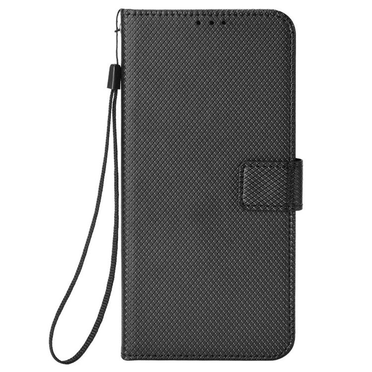 For Infinix Hot 50i 4G X6531 / Smart 9 4G X6532 Case PU Leather Diamond Texture Wallet Phone Cover - Black