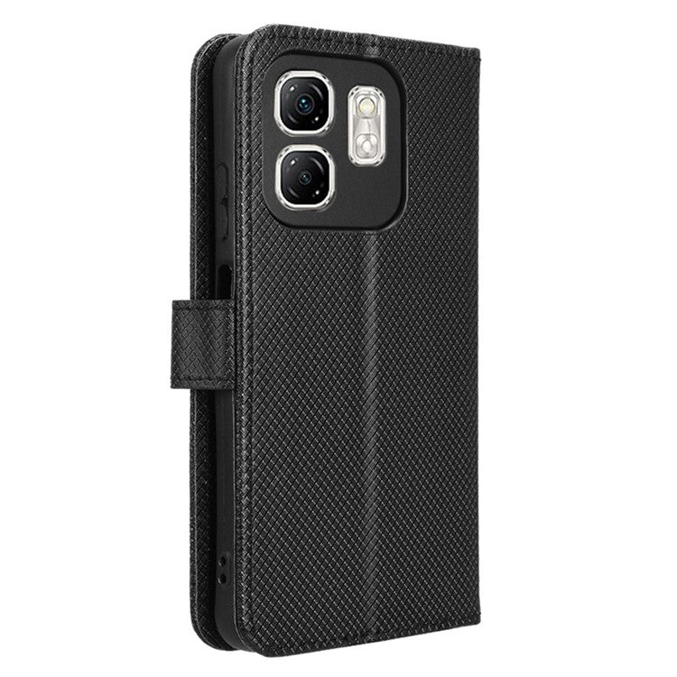 For Infinix Hot 50i 4G X6531 / Smart 9 4G X6532 Case PU Leather Diamond Texture Wallet Phone Cover - Black