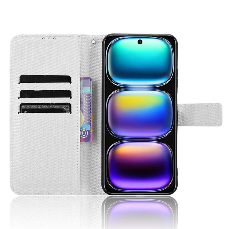 For Infinix Hot 50i 4G X6531 / Smart 9 4G X6532 Case PU Leather Diamond Texture Wallet Phone Cover - White
