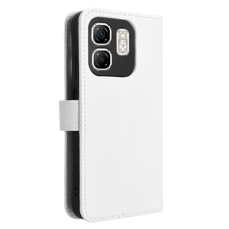 For Infinix Hot 50i 4G X6531 / Smart 9 4G X6532 Case PU Leather Diamond Texture Wallet Phone Cover - White