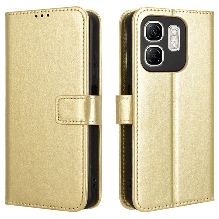 For Infinix Hot 50i 4G X6531 / Smart 9 4G X6532 Case Crazy Horse Texture PU Leather Phone Wallet Cover - Gold