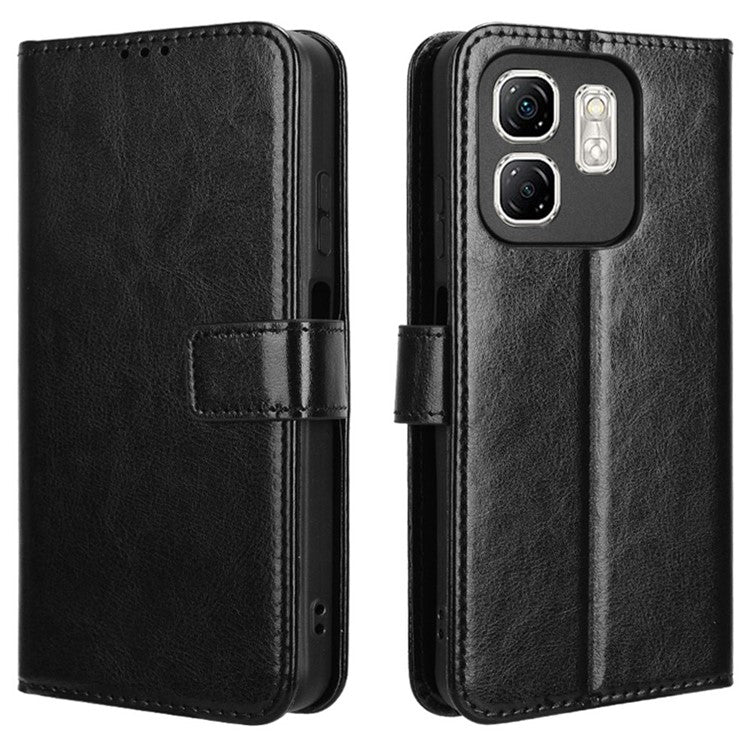 For Infinix Hot 50i 4G X6531 / Smart 9 4G X6532 Case Crazy Horse Texture PU Leather Phone Wallet Cover - Black