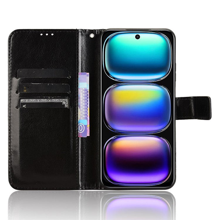 For Infinix Hot 50i 4G X6531 / Smart 9 4G X6532 Case Crazy Horse Texture PU Leather Phone Wallet Cover - Black