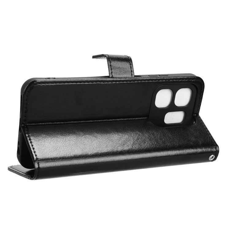 For Infinix Hot 50i 4G X6531 / Smart 9 4G X6532 Case Crazy Horse Texture PU Leather Phone Wallet Cover - Black