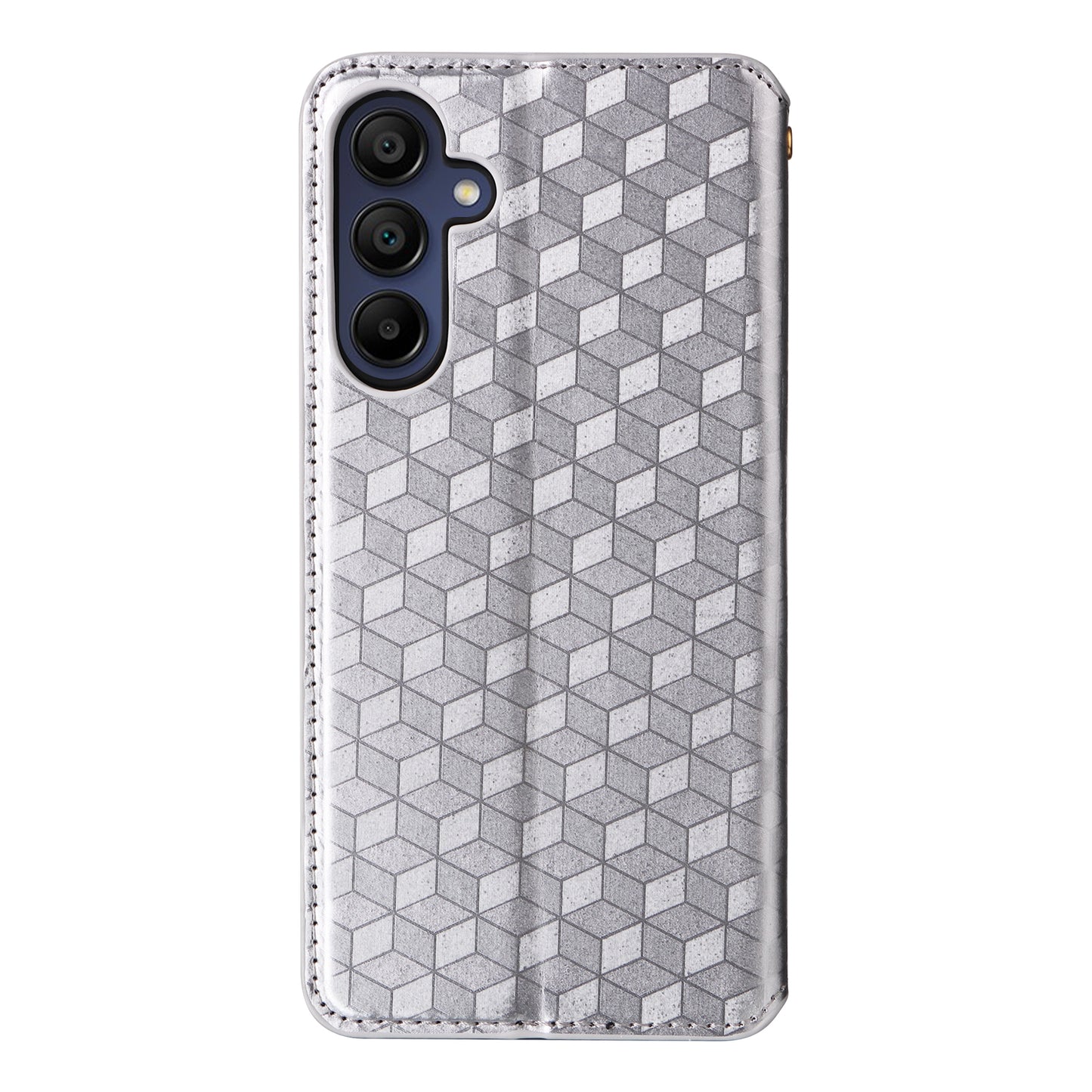 For Samsung Galaxy A16 5G / A16 4G Wallet Case Rhombus Imprinted Leather Phone Cover - Silver