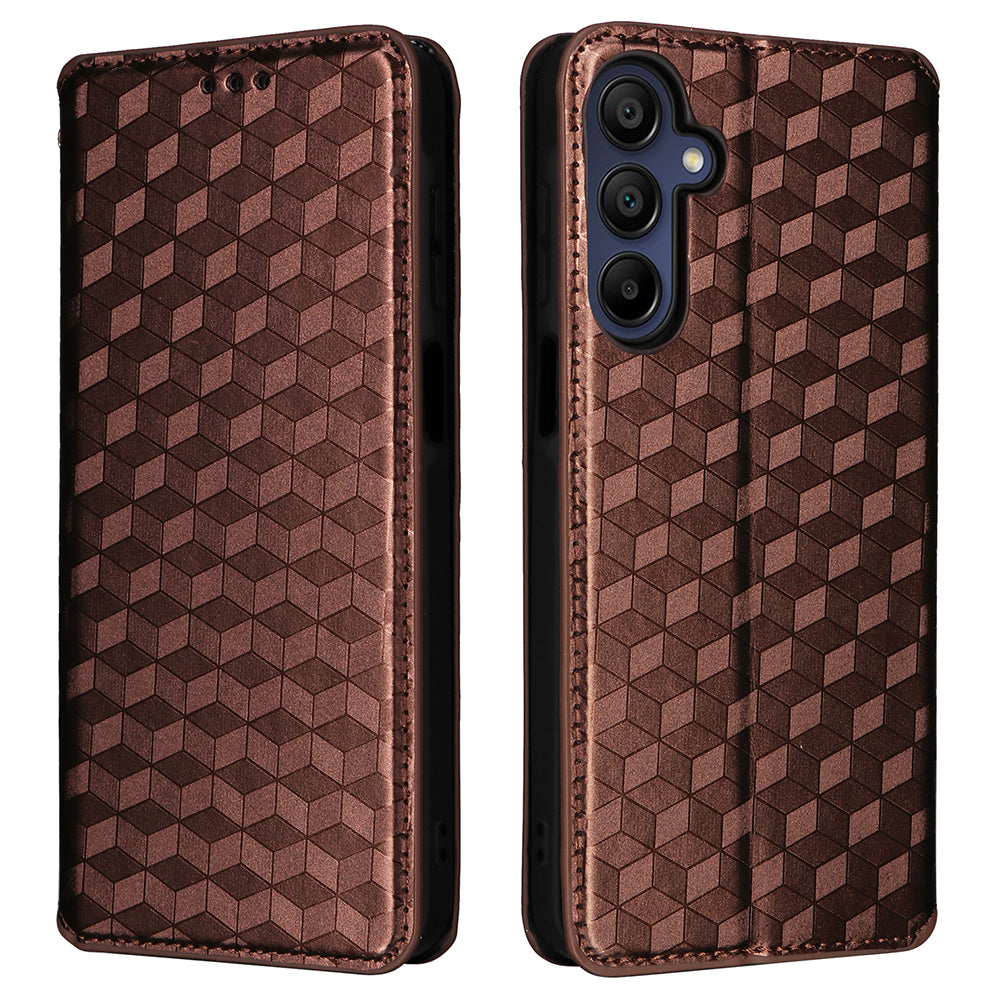 For Samsung Galaxy A16 5G / A16 4G Wallet Case Rhombus Imprinted Leather Phone Cover - Brown