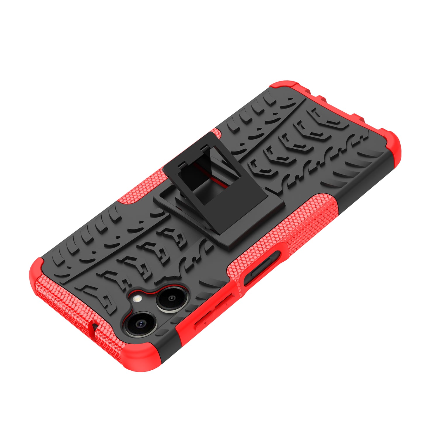 For Samsung Galaxy A06 Case PC+TPU Tyre Pattern Slim Phone Cover with Kickstand - Red