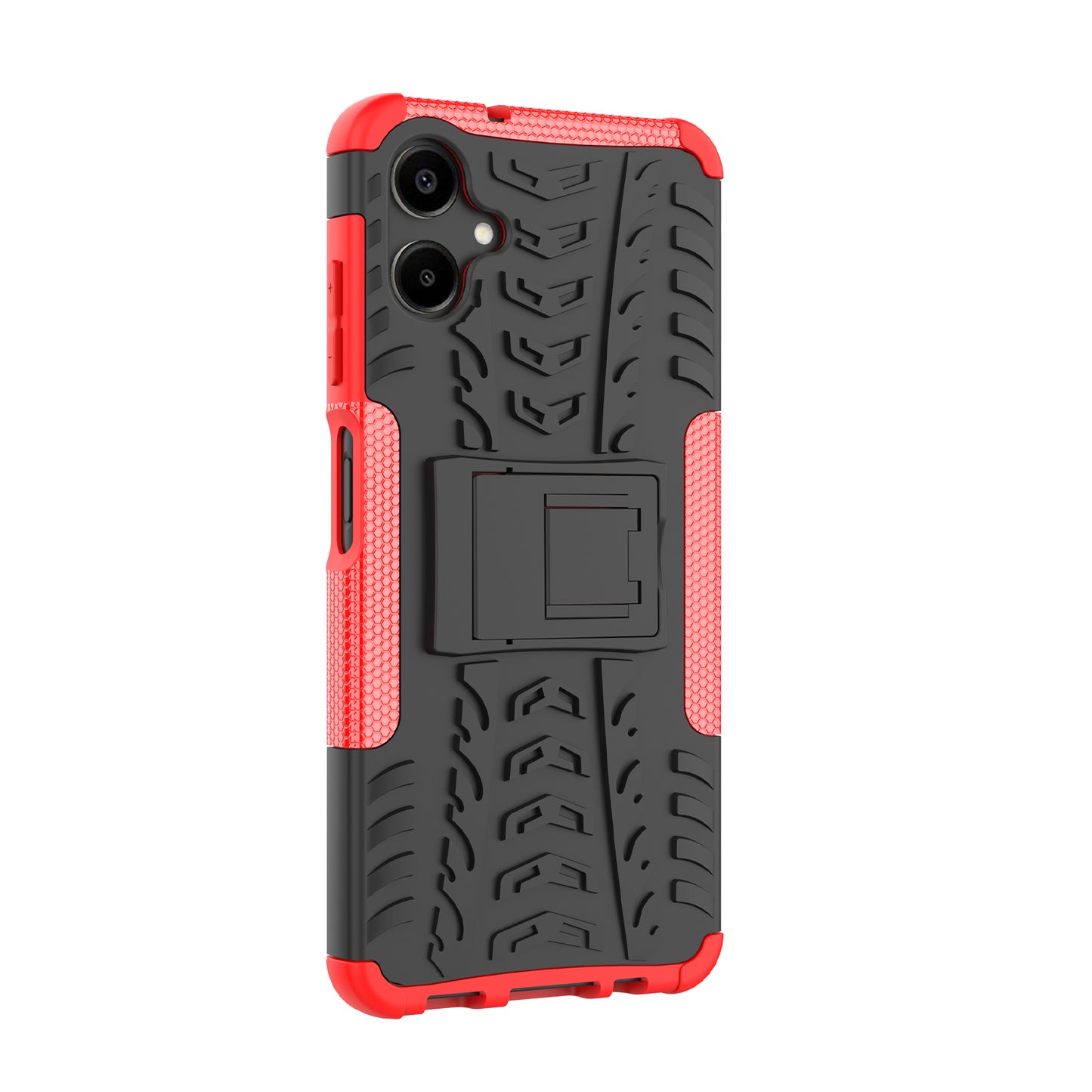 For Samsung Galaxy A06 Case PC+TPU Tyre Pattern Slim Phone Cover with Kickstand - Red