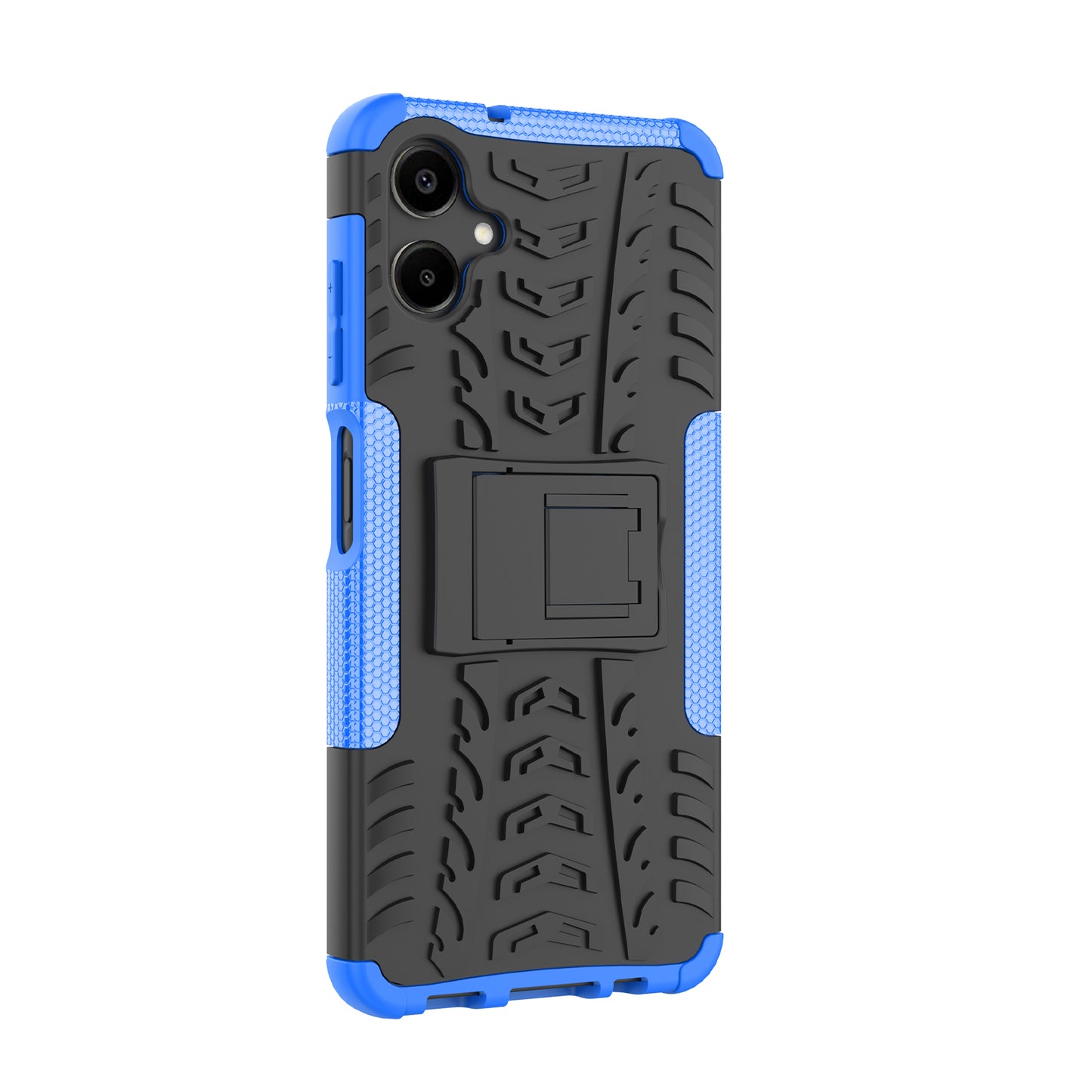 For Samsung Galaxy A06 Case PC+TPU Tyre Pattern Slim Phone Cover with Kickstand - Blue