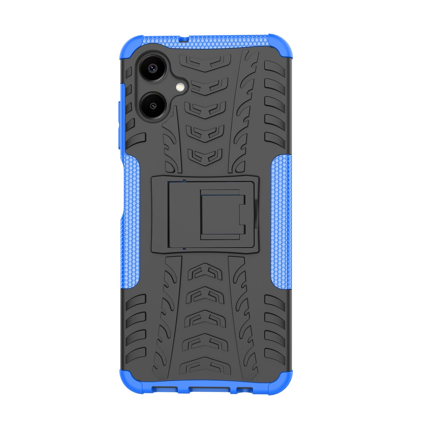 For Samsung Galaxy A06 Case PC+TPU Tyre Pattern Slim Phone Cover with Kickstand - Blue
