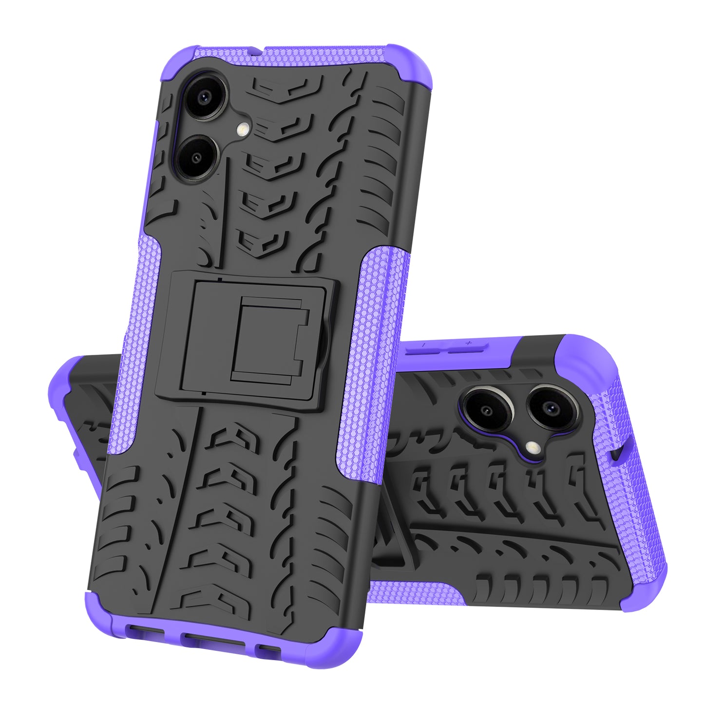 For Samsung Galaxy A06 Case PC+TPU Tyre Pattern Slim Phone Cover with Kickstand - Purple