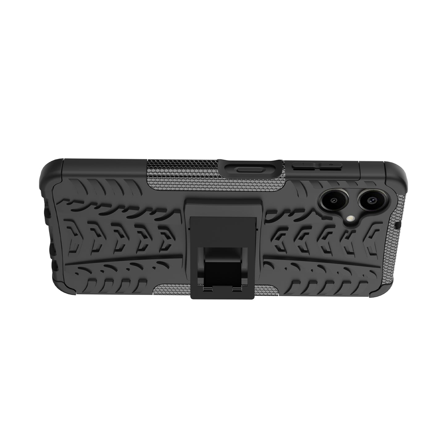 For Samsung Galaxy A06 Case PC+TPU Tyre Pattern Slim Phone Cover with Kickstand - Black