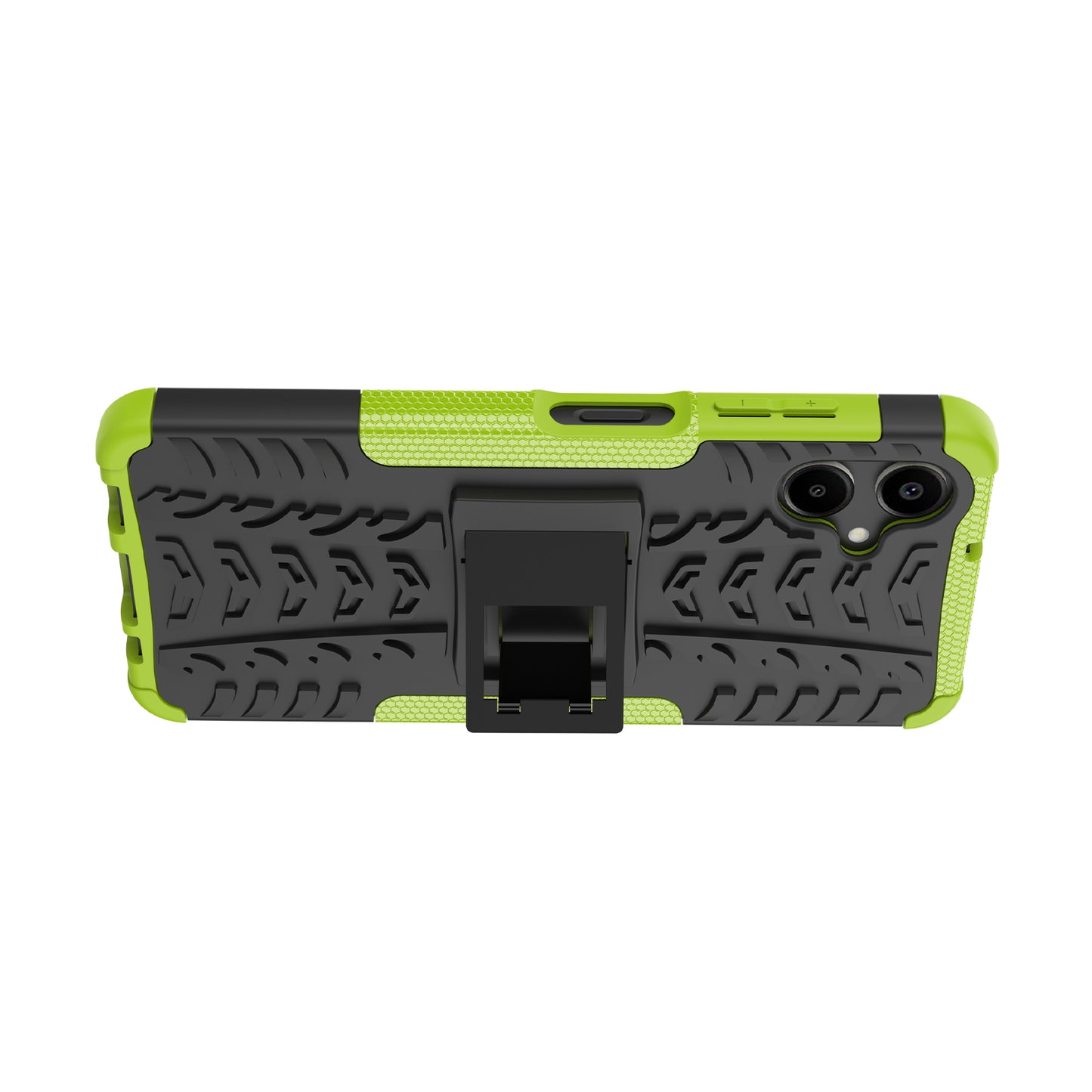 For Samsung Galaxy A06 Case PC+TPU Tyre Pattern Slim Phone Cover with Kickstand - Green