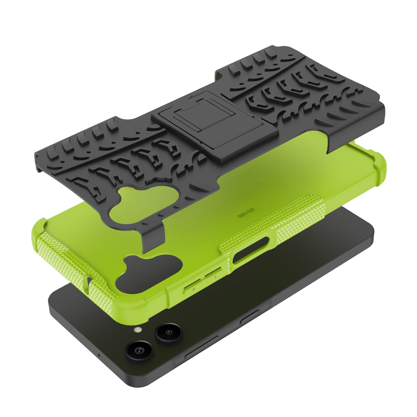 For Samsung Galaxy A06 Case PC+TPU Tyre Pattern Slim Phone Cover with Kickstand - Green